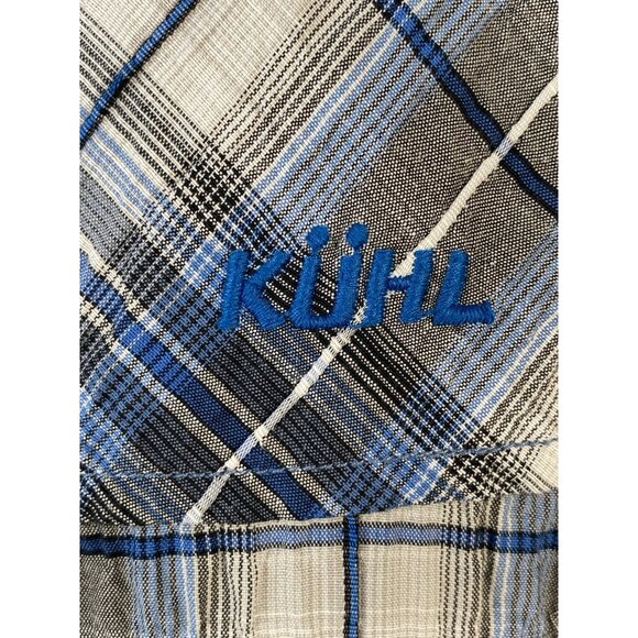 Kuhl Stallion Button Up Short Sleeve Shirt Men’s M Blue White Plaid Seersucker - Picture 7 of 16